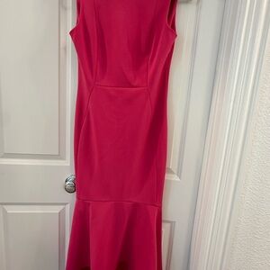 Calvin Klein women's high-low flounce hem sheath dress bright pink